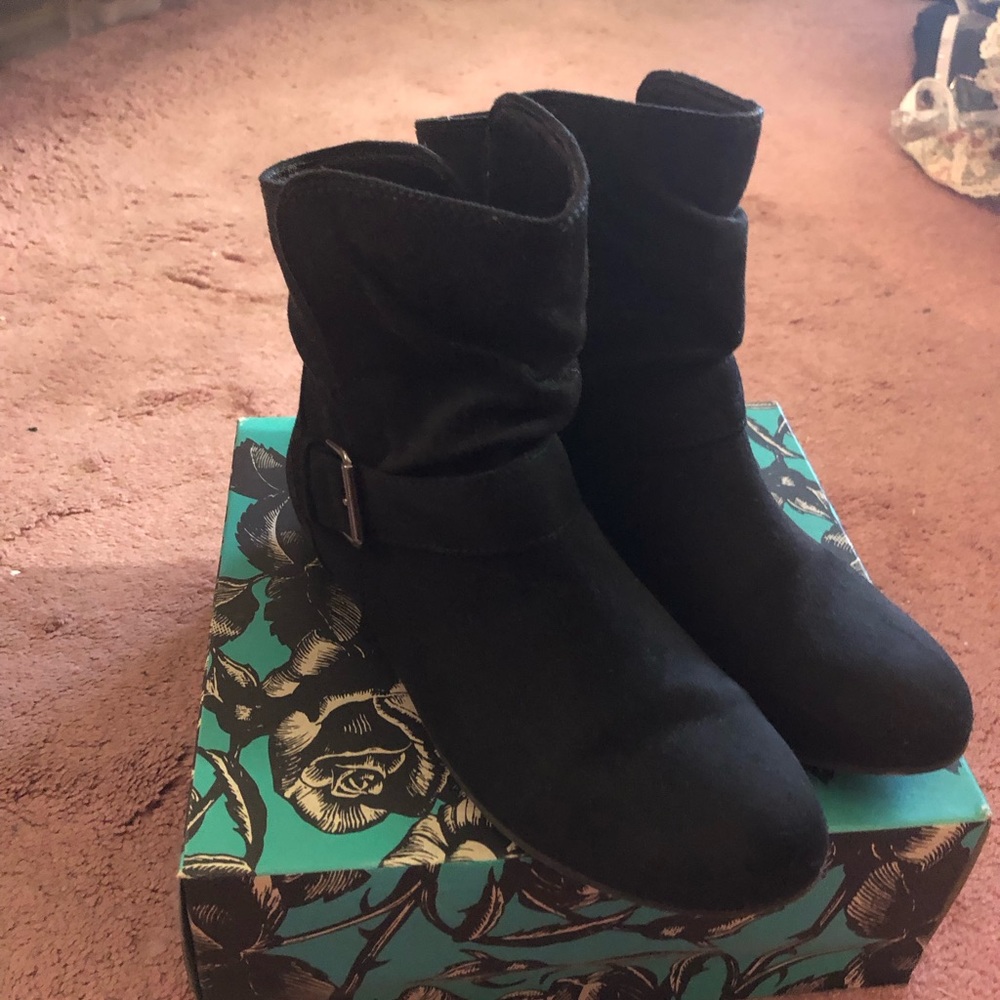 Black Suede Buckle Bootie